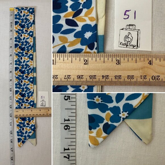 Slim Scarf Blue Floral 34in Satin Two Sided Nauticalcore Preppy No63 - Picture 8 of 16